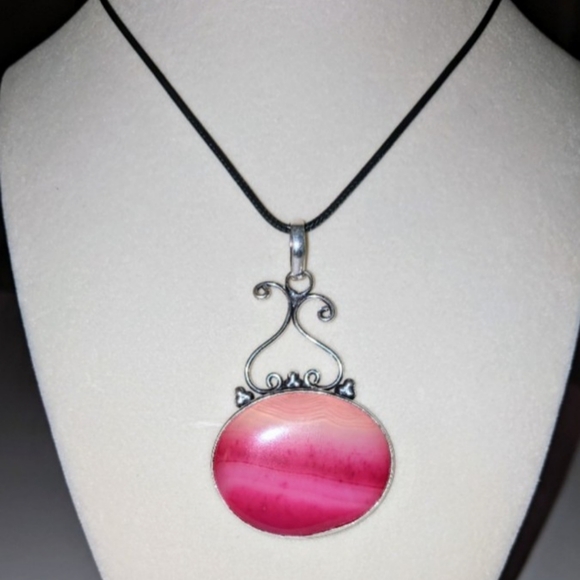 Pink Botswana Agate Gemstone 925 Sterling Silver Handmade Pendant Necklace - Picture 1 of 5